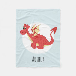 Boys Cute Red Welsh Dragon Tecknad med Namn Kids Fleecefilt