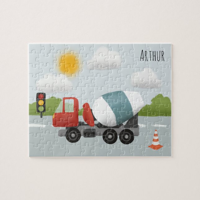 Boys Cute Road Construction Tecknad Kids Pussel (Horisontell)
