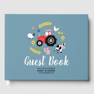 Boys Cute Rustic Boskap Tractor Baby Shower Gästböcker