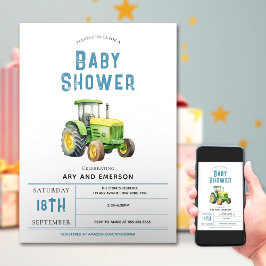 Boys Cute Rustic Farm Tractor Baby Shower Inbjudningar