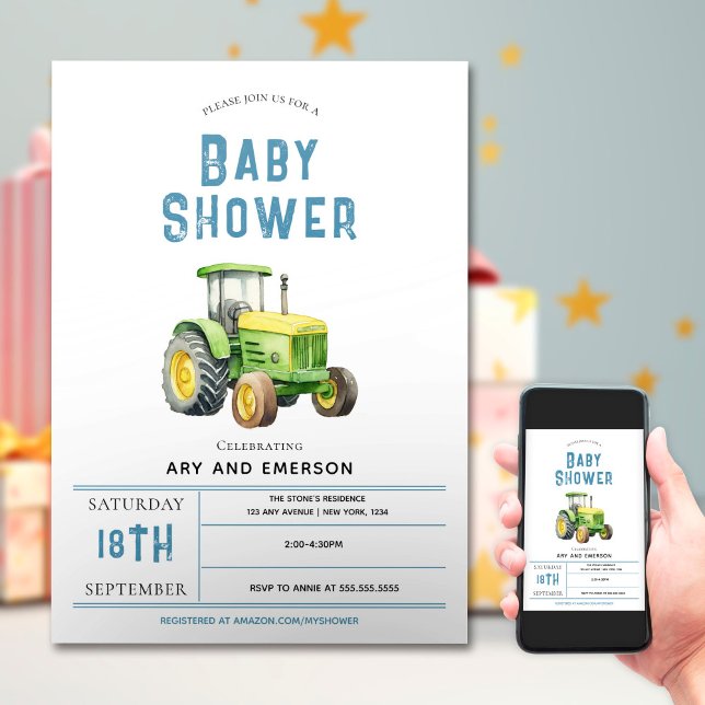 Boys Cute Rustic Farm Tractor Baby Shower Inbjudningar (Skapare uppladdad)