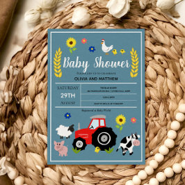 Boys Cute Rustic Land Farm Tractor Baby Shower Inbjudningar