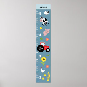 Boys Cute & Rustim Farm Tractor Growth Chart Poster