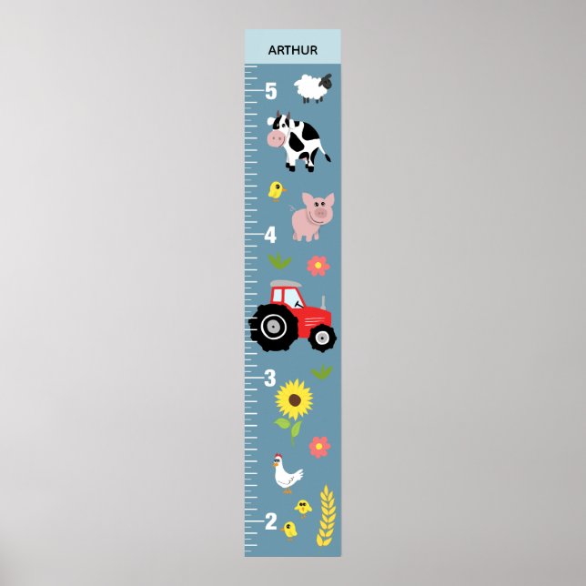 Boys Cute & Rustim Farm Tractor Growth Chart Poster (Framsidan)