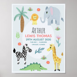 Boys Cute Safari Animals Birds Stats Baby Nursery Poster
