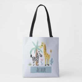 Boys Cute Safari Animals Giraffe och Namn Kids Tygkasse