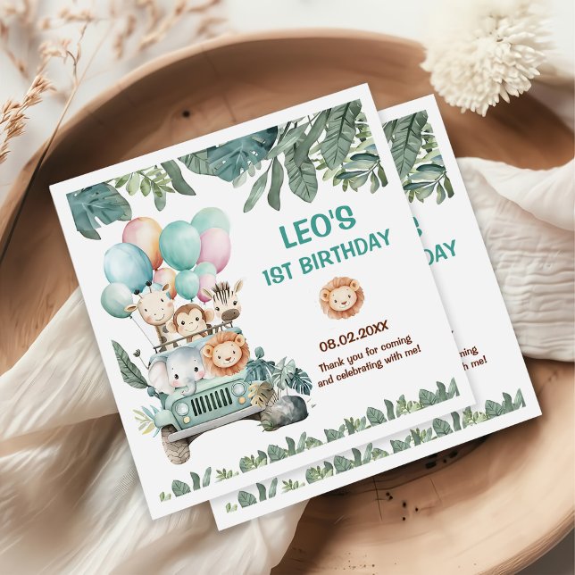 Boys Cute Safari Birthday  Pappersservett (Skapare uppladdad)