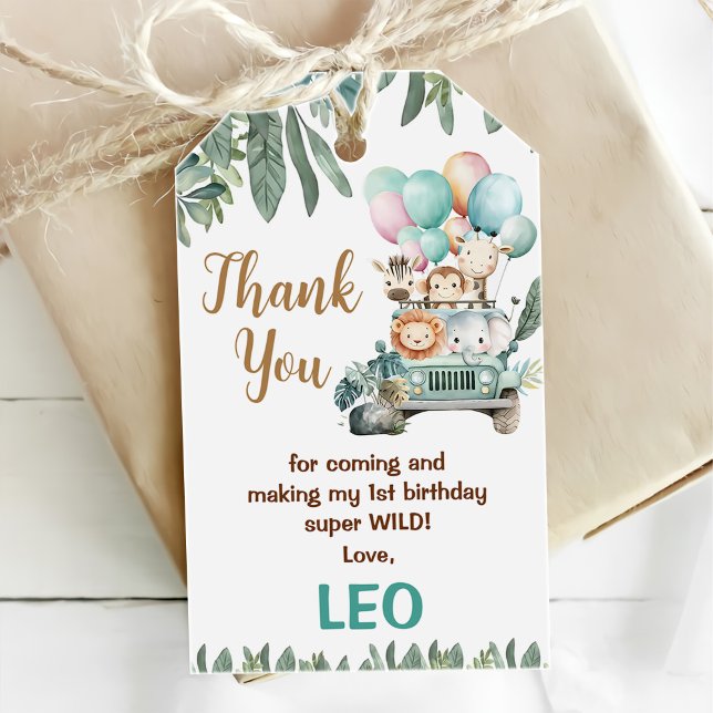Boys Cute Safari Birthday  Presentetikett (Skapare uppladdad)