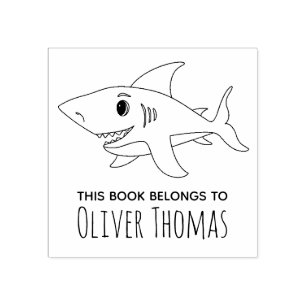 Boys Cute Shark Kids Bookplate Stämpel