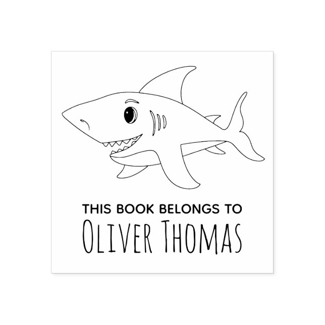 Boys Cute Shark Kids Bookplate Stämpel (Tryck)