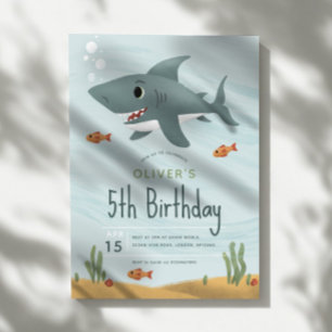 Boys Cute Shark under Sea Ocean 5:e födelsedagen Inbjudningar