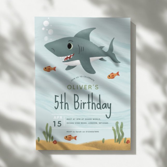 Boys Cute Shark under Sea Ocean 5:e födelsedagen Inbjudningar (Skapare uppladdad)