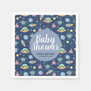 Boys Cute Space Alien Mönster Baby Shower Napkins Pappersservett