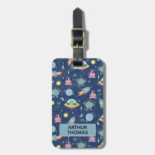 Boys Cute Space Alien Mönster Namn Kids Bagagebricka