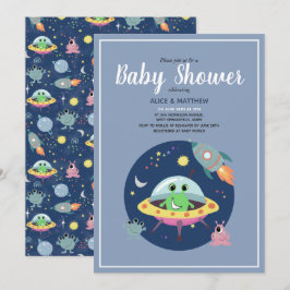 Boys Cute Space Alien Rocket Frakt Baby Shower Inbjudningar