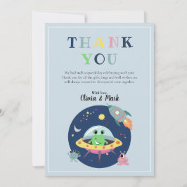 Boys Cute Space Alien Rocket Frakt Baby Shower Tack Kort