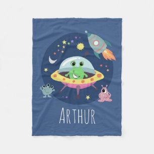 Boys Cute Space Alien Rocket Tecknad och Namn Kids Fleecefilt