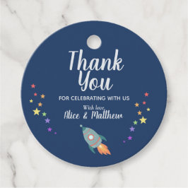 Boys Cute Space Rocket Frakt Baby Shower Favor Tag Gåvor Etiketter