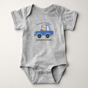 Boys Cute Tiger Driving Blue Car Personlig Namn T Shirt
