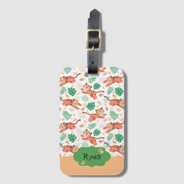 Boys Cute Tiger Vild Jungle Safari med Namn Kids Bagagebricka
