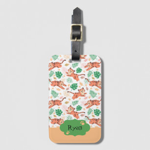 Boys Cute Tiger Vild Jungle Safari med Namn Kids Bagagebricka