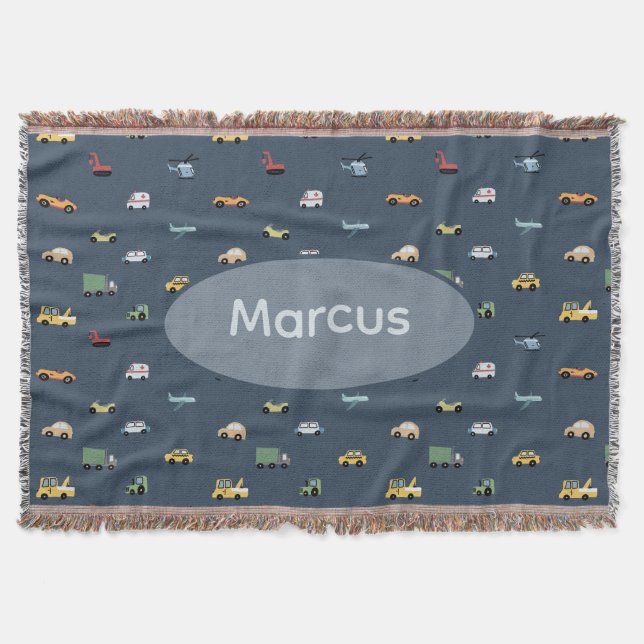 Boys Cute Transport Car Mönster monogram Kids Filt (Framsidan)