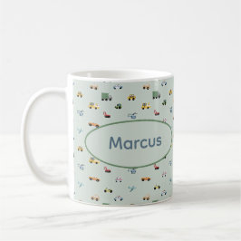 Boys Cute Transport Car Mönster monogram Kids Kaffemugg