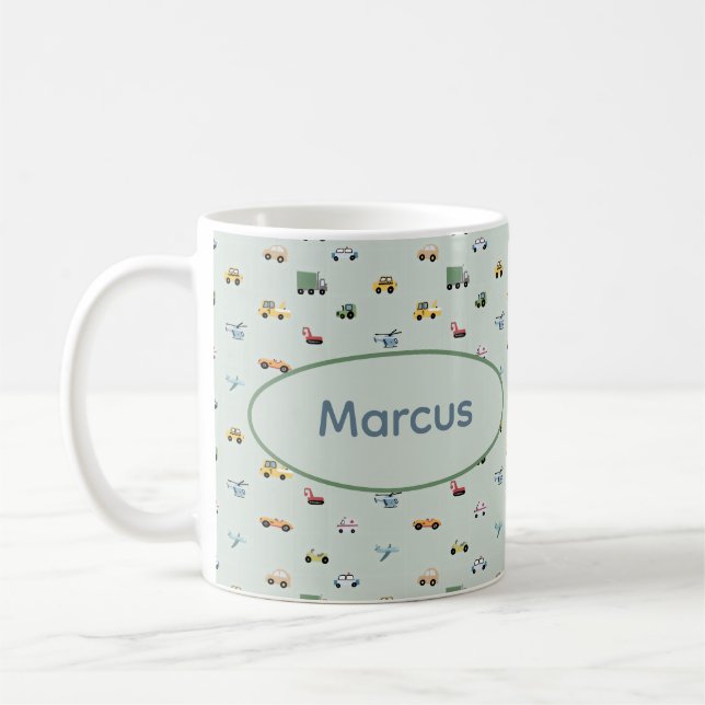Boys Cute Transport Car Mönster monogram Kids Kaffemugg (Vänster)