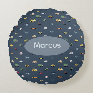 Boys Cute Transport Car Mönster monogram Kids Rund Kudde