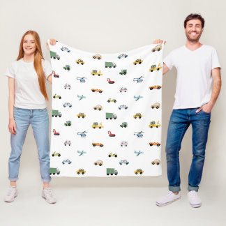 Boys Cute Transport Car Mönster Monogram Namn Kids Fleecefilt