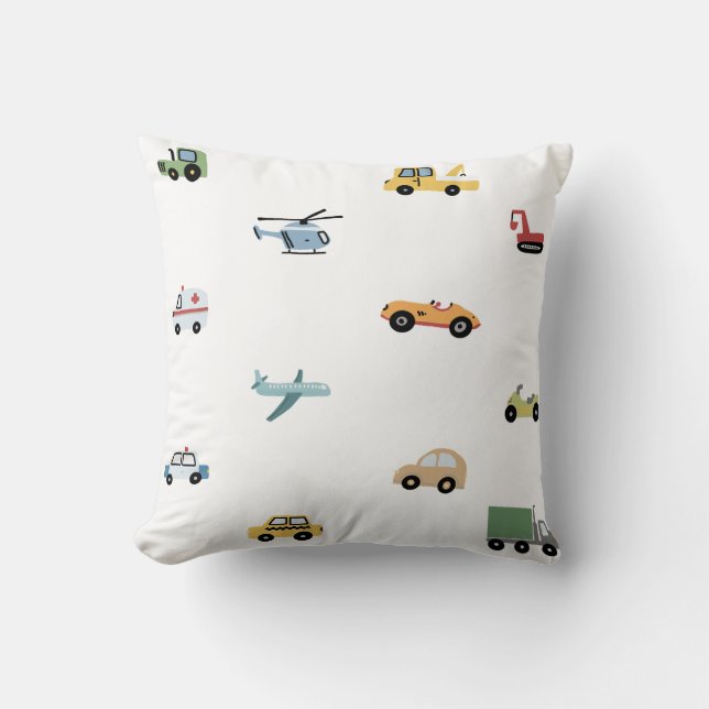Boys Cute Transport Car Mönster Monogram Namn Kids Kudde (Framsida)