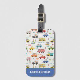 Boys Cute Transport Car Mönster Personlig Namn Bagagebricka
