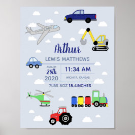 Boys Cute Transport Car Tåg Baby Nursery Poster