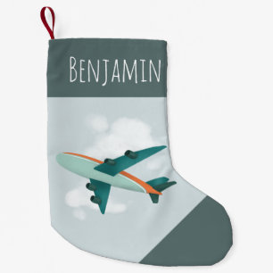 Boys Cute Travel Blue Airplane Kids Liten Julstrumpa