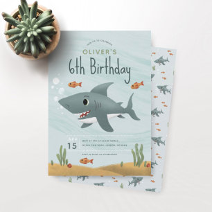 Boys Cute under Sea Ocean Shark 6e Birthday Inbjudningar