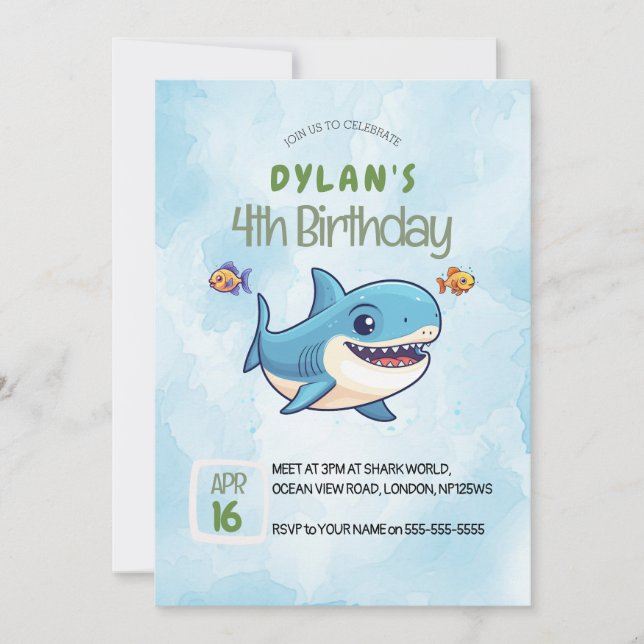 Boys Cute under Sea Ocean Shark Birthday Inbjudningar (Framsida)