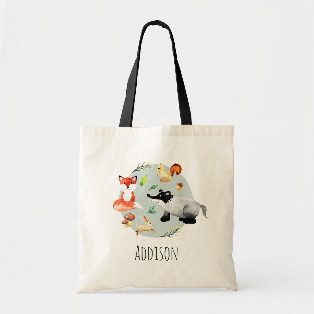 Boys Cute Wildlife Forest Animals Fox & Namn Kids Tygkasse (Framsidan)