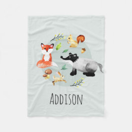 Boys Cute Woodland Forest Animals Fox Namn Kids Fleecefilt