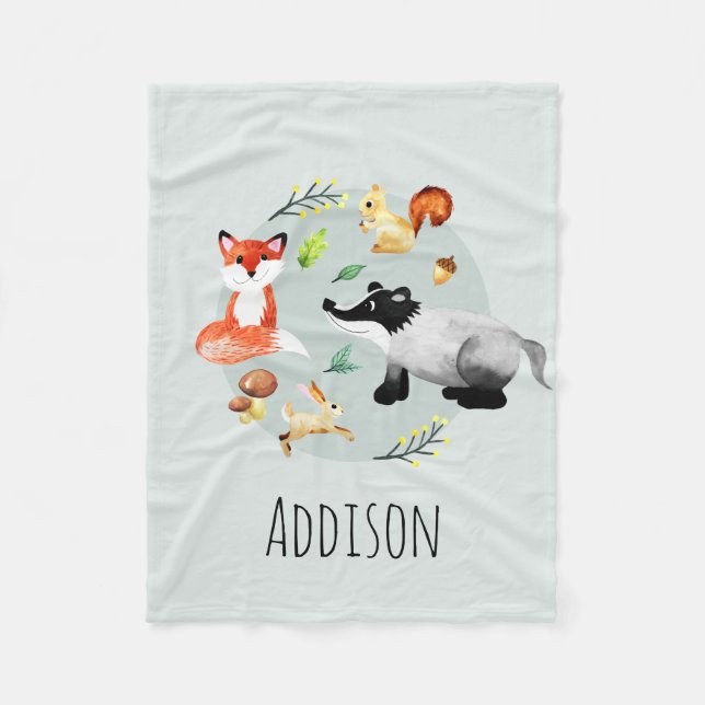 Boys Cute Woodland Forest Animals Fox Namn Kids Fleecefilt (Framsidan)