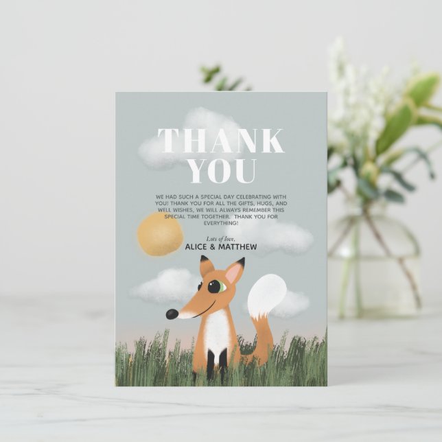 Boys Cute Woodland Forest Fox Baby Shower Tack Kort (Stående Fram)