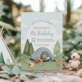 Boys Cute Woodland Happy Camper Bear Birthday Inbjudningar