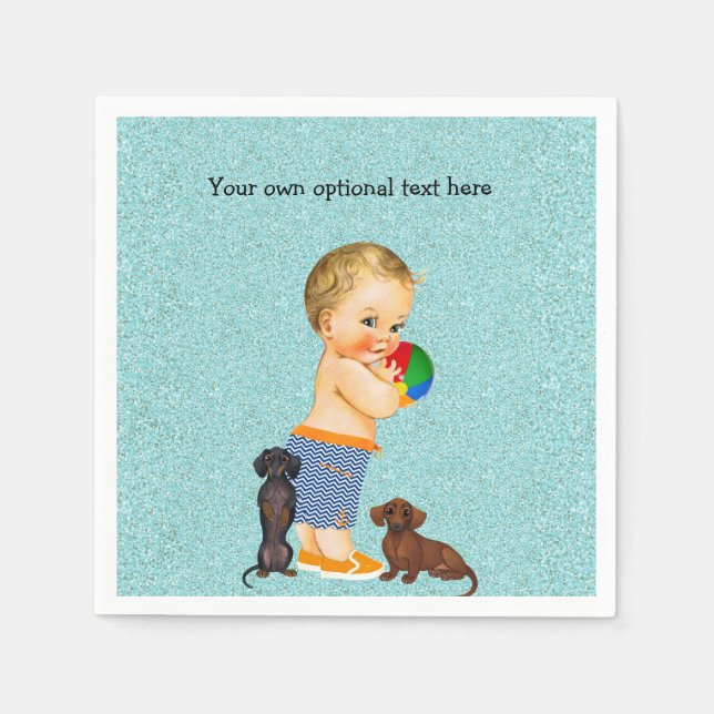 Boys Dachshund Bassäng Party Napkins Pappersservett (Framsidan)