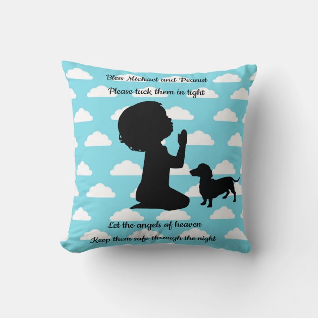 Boys Dachshund Pillow Blue Clouds Silhouette Doxie Kudde (Framsida)