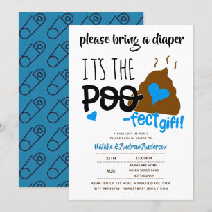 Boys DIAPER Party Blue POOP Emoji Poofect Inbjudningar