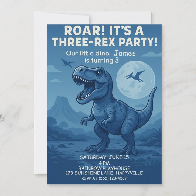 Boys Dino-mite, tredje födelsedag - Tre-Rex Party Inbjudningar (Framsida)