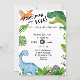Boys Dinosaur 1:a födelsedagen Party Inbjudningar