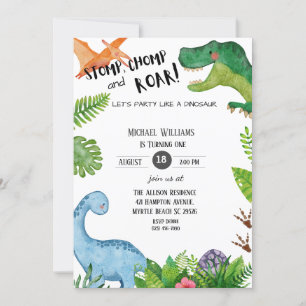 Boys Dinosaur 1:a födelsedagen Party Inbjudningar