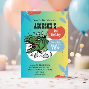 Boys Dinosaur 3:e födelsedagspartiets inbjudan