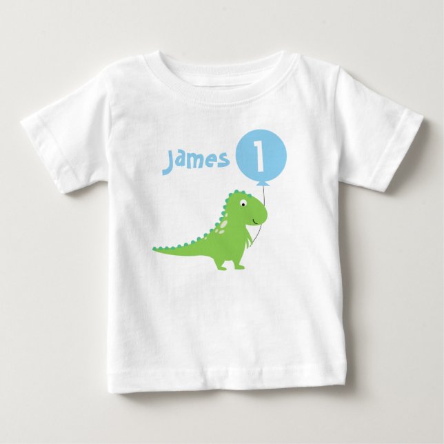 Boys Dinosaur Balloon 1st Birthday T Shirt (Framsida)