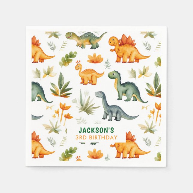 Boys Dinosaur Födelsedagsfest Papper Napkins Pappersservett (Framsidan)